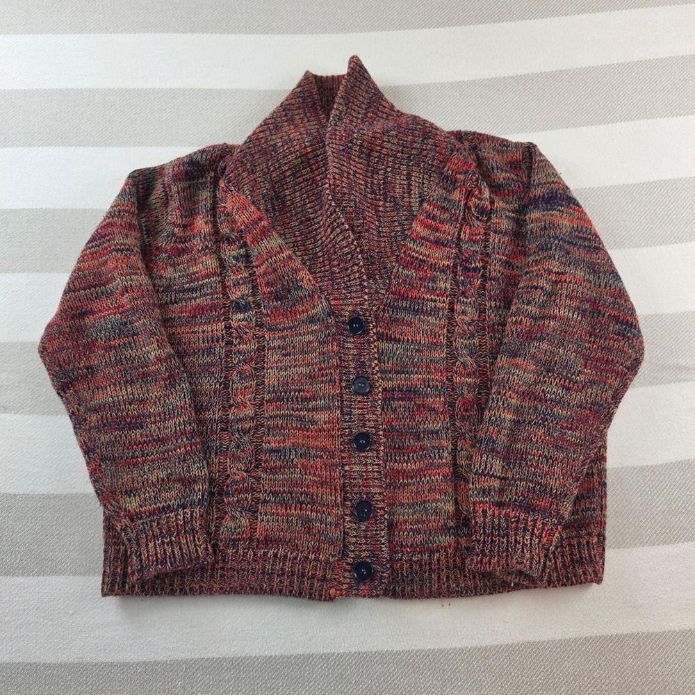 Primstyle Cardigan Mens 44 Multicolor Excellent Vintage Cable Knit Shawl Collar